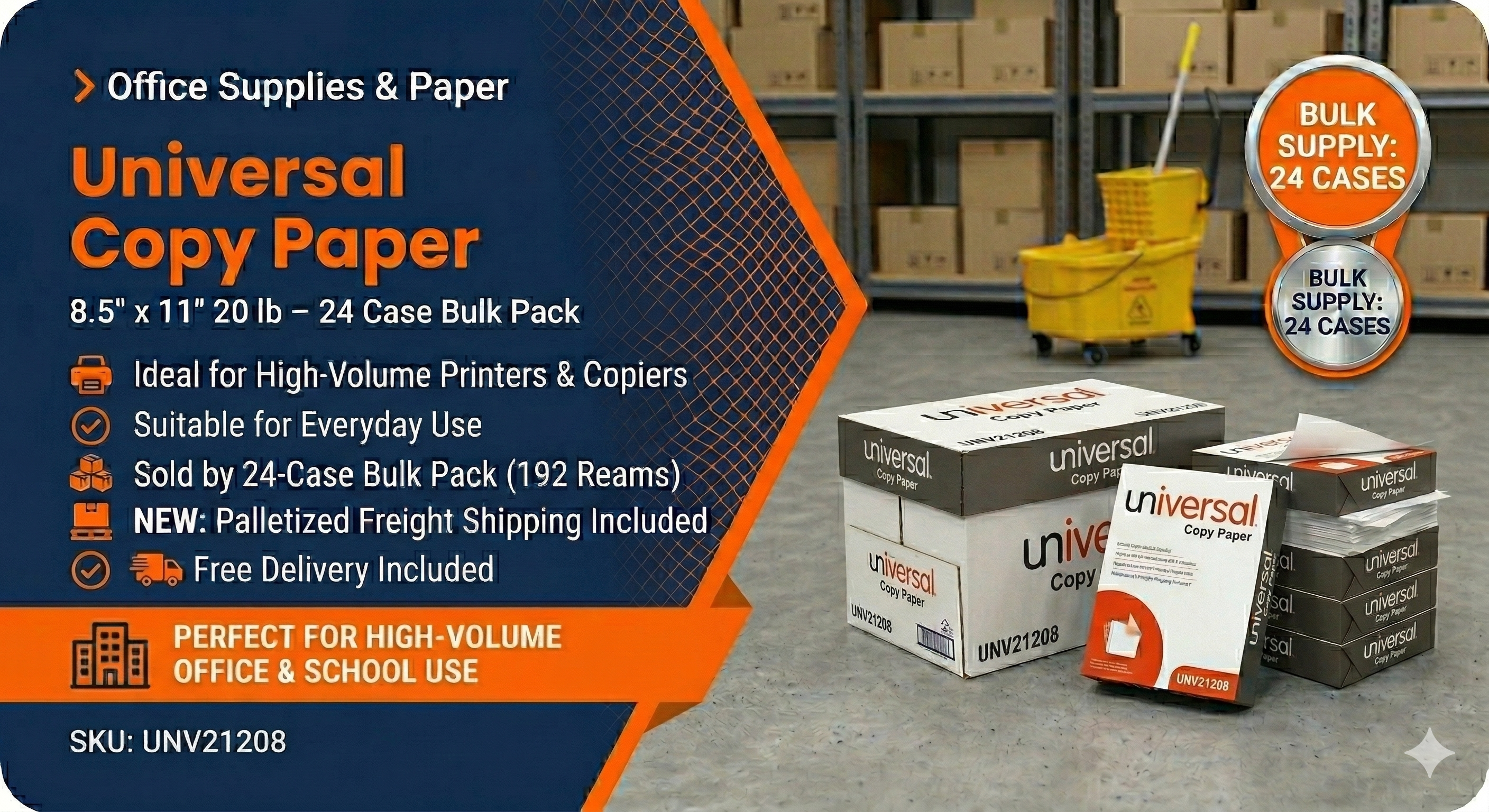 Universal Copy Paper 8.5” x 11” 20 lb | 192-Ream Institutional Bulk Supply
